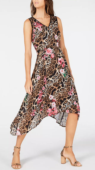 INC International Concepts Women's Printed Sleeveless Dress Animal/Flower Print  Size 12