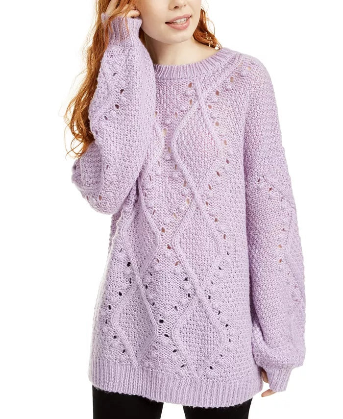 Suéter Túnica de Tricô Cable Junior Ultra Flirt Roxo Tamanho P