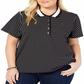 Camisa polo feminina Tommy Hilfiger com estampa de bolinhas, preta, tamanho 1X