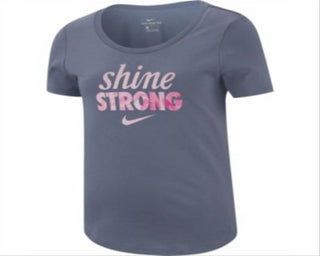 Camiseta Nike 'Shine Strong' Gola Redonda Infantil Azul Tamanho P