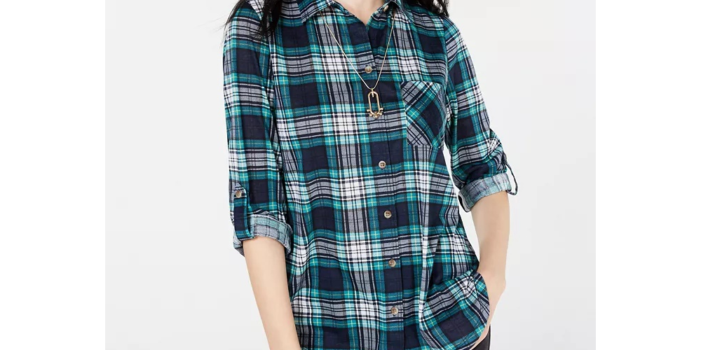 Camisa xadrez com aba dobrada Polly &amp; Esther Junior, verde/preta, tamanho extragrande