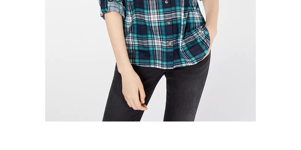 Camisa xadrez com aba dobrada Polly &amp; Esther Junior, verde/preta, tamanho extragrande