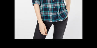 Camisa xadrez com aba dobrada Polly &amp; Esther Junior, verde/preta, tamanho extragrande