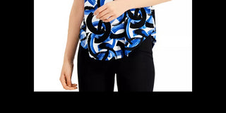 Camiseta feminina Alfani estampada com bainha redonda, preta, tamanho pequeno pequeno