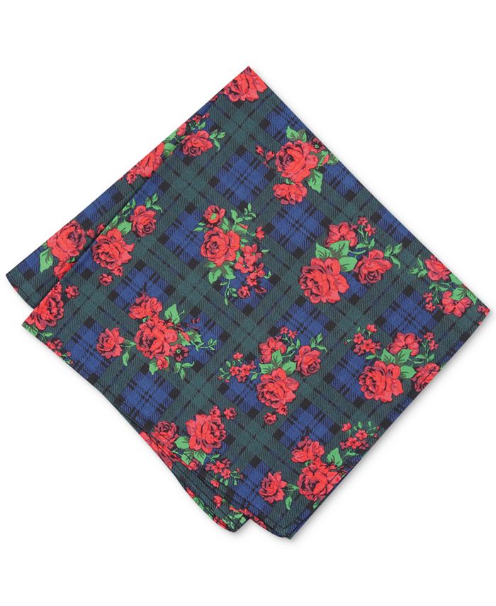 Lenço de bolso xadrez floral masculino Bar III azul tamanho regular
