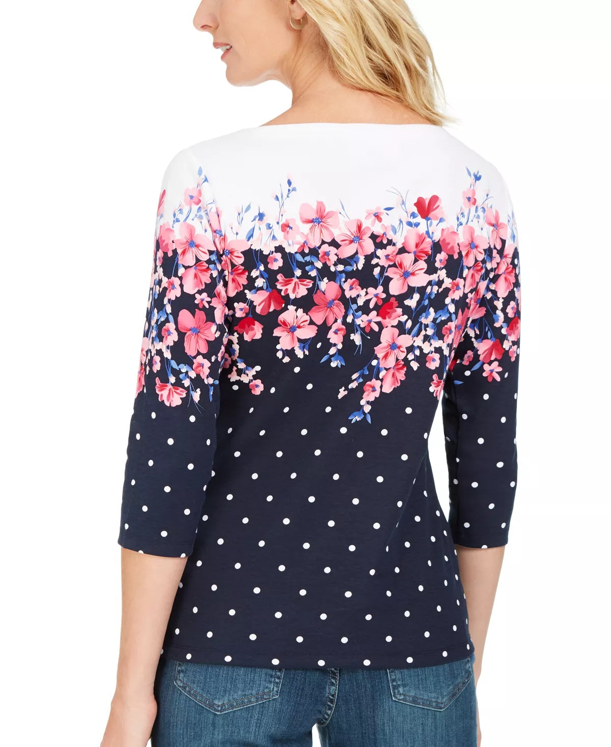 Blusa feminina Karen Scott Emily com estampa de gola canoa, preta/vermelha, tamanho pequeno