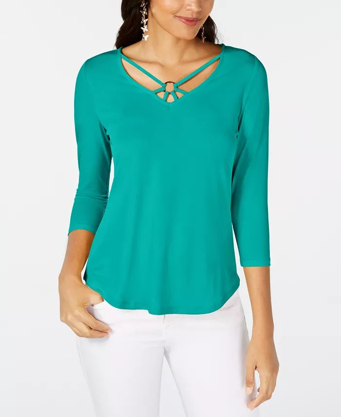 Thalia Sodi Top Feminino com Alças e Ferragens para Anel Verde Tamanho XX-G