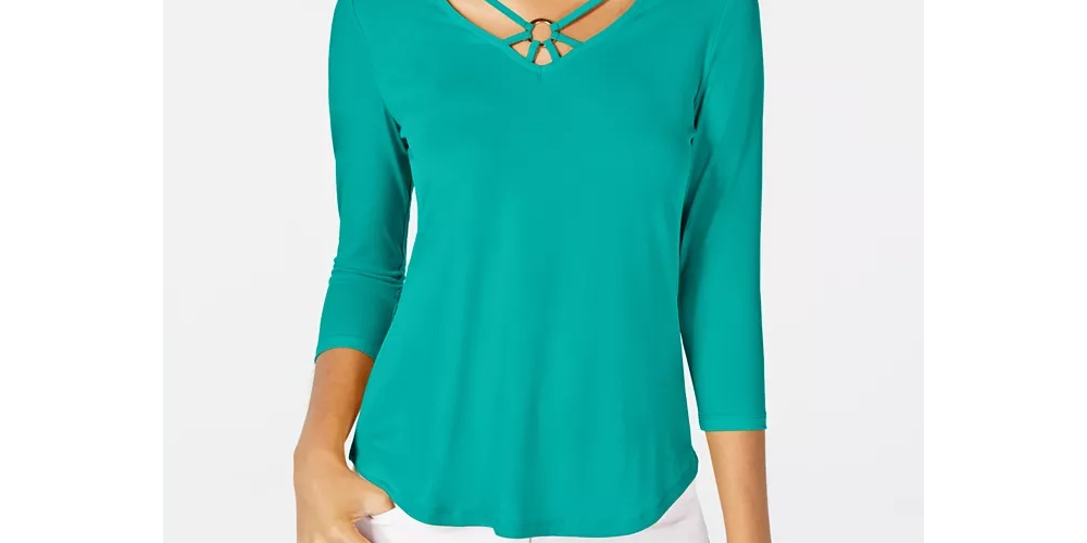 Thalia Sodi Top Feminino com Alças e Ferragens para Anel Verde Tamanho XX-G