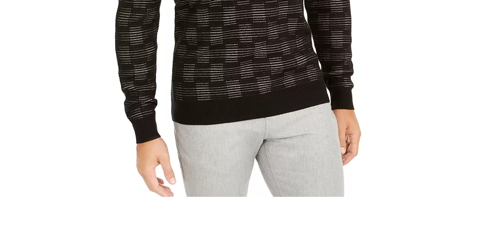 Suéter Alfani Masculino Classic Fit Metallic Check com Decote em V Preto Tamanho P