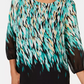 Blusa feminina estampada com decote em V e manga bufante, tamanho P/SM, verde
