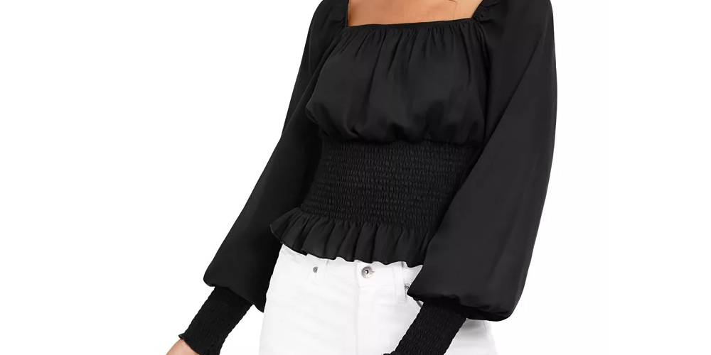 Blusa camponesa com cintura franzida Ultra Flirt Junior, roxa, tamanho pequeno