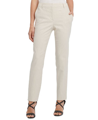 Calça social feminina listrada DKNY com frente lisa e perna reta, marrom, tamanho 6