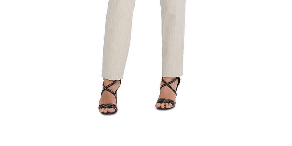 Calça social feminina listrada DKNY com frente lisa e perna reta, marrom, tamanho 6