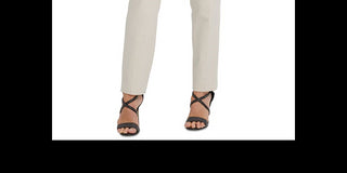 Calça social feminina listrada DKNY com frente lisa e perna reta, marrom, tamanho 6
