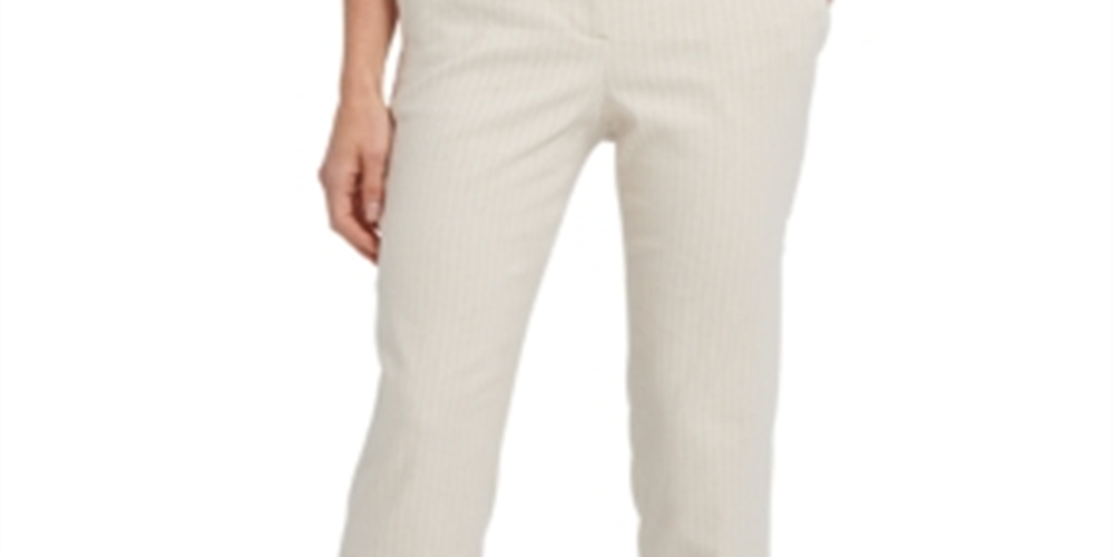Calça social feminina listrada DKNY com frente lisa e perna reta, marrom, tamanho 6