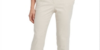 Calça social feminina listrada DKNY com frente lisa e perna reta, marrom, tamanho 6