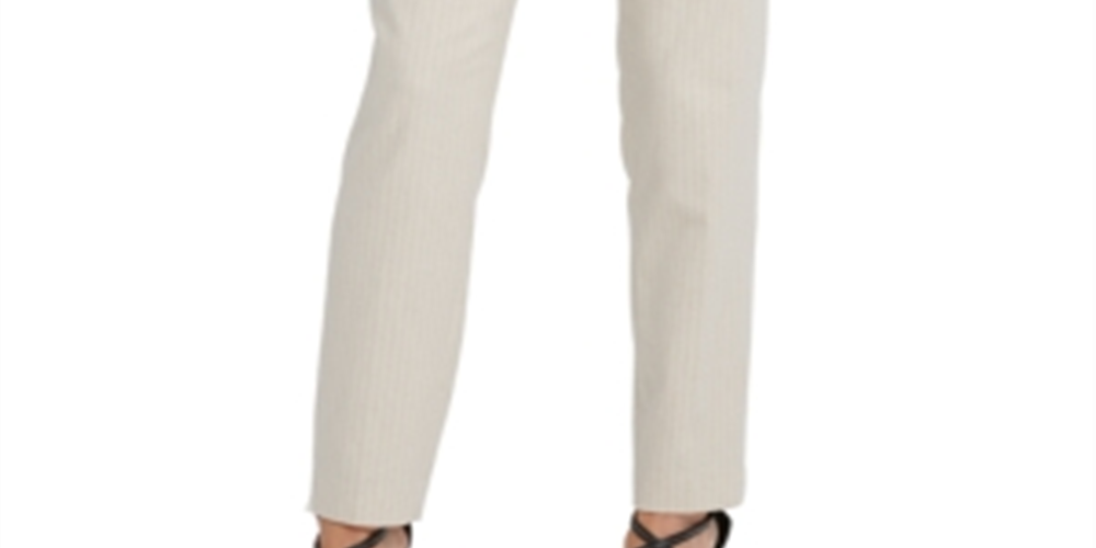 Calça social feminina listrada DKNY com frente lisa e perna reta, marrom, tamanho 6