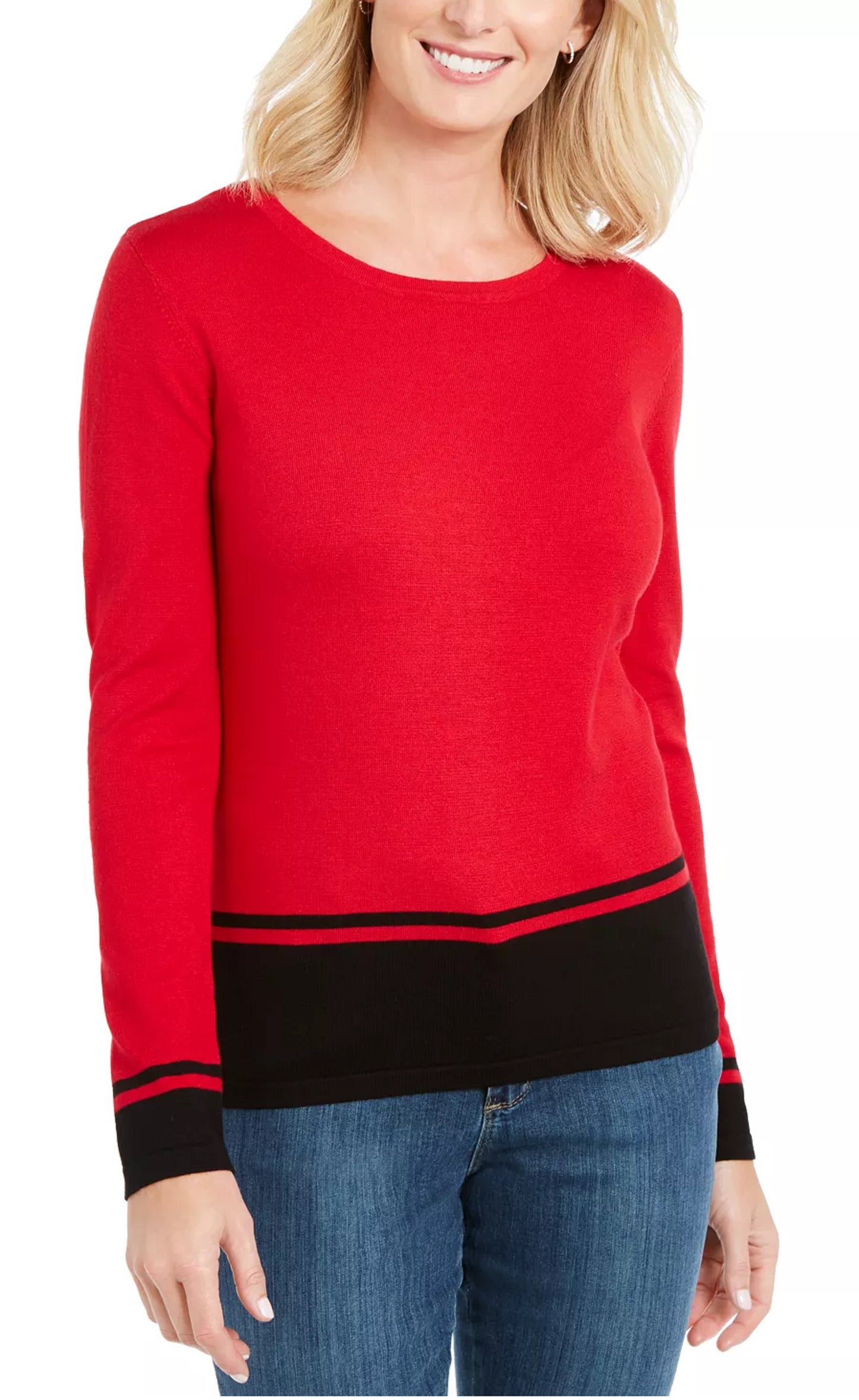 Karen Scott Suéter Feminino com Barra Colorida e Blocos Vermelho Tamanho XX-G