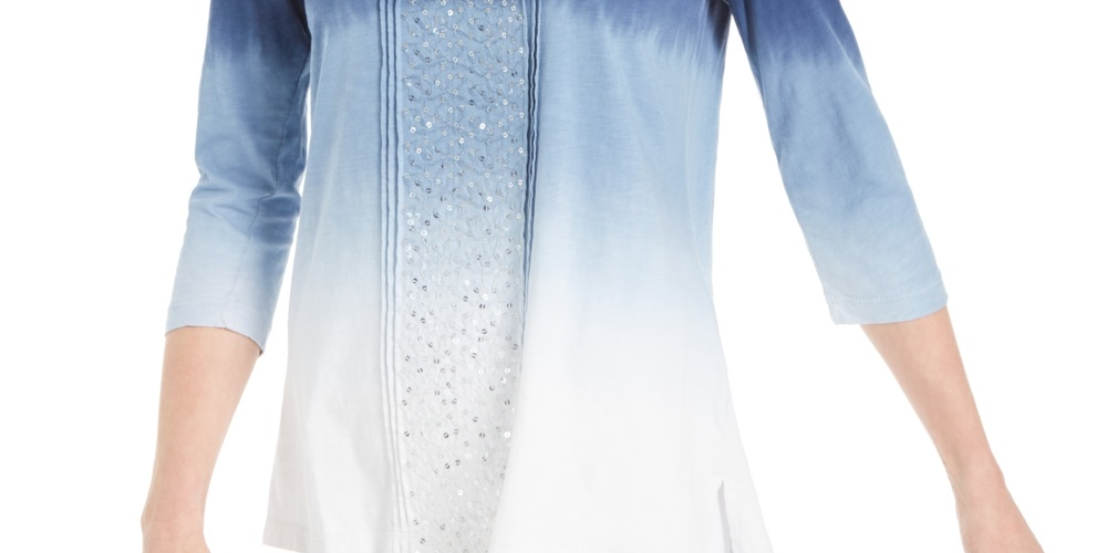 JM Collection Top Feminino com Decote Redondo e Lantejoulas Azul Tamanho P