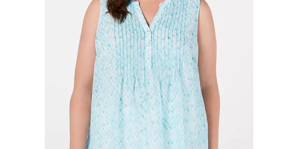 Top plissado estampado plus size feminino Charter Club Aqua tamanho 2X