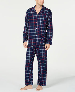 Pijama de flanela xadrez masculino Club Room, azul, tamanho médio