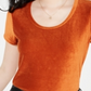 Blusa feminina Crave Fame de veludo cotelê com manga curta e decote redondo, laranja, tamanho pequeno