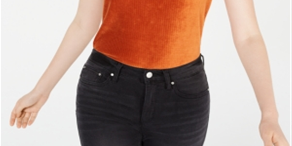 Blusa feminina Crave Fame de veludo cotelê com manga curta e decote redondo, laranja, tamanho pequeno