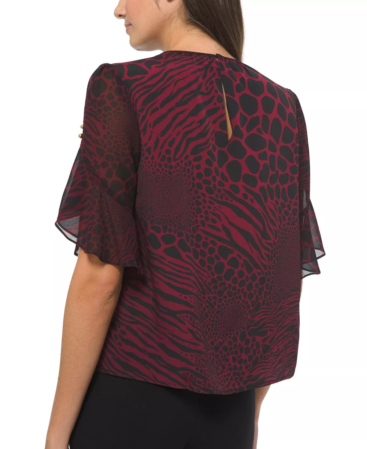 Blusa feminina Michael Kors com estampa animal e miçangas, vermelha, tamanho médio