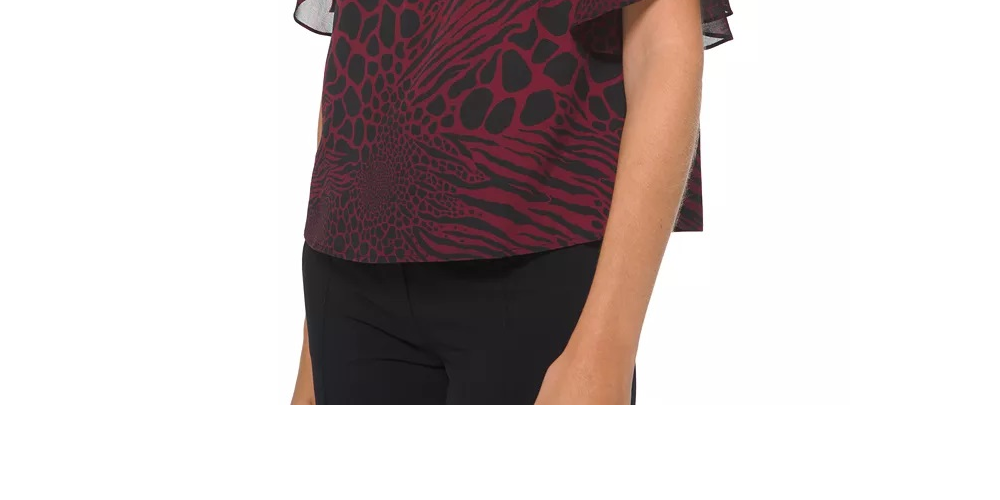 Blusa feminina Michael Kors com estampa animal e miçangas, vermelha, tamanho médio