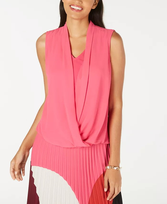 Blusa feminina Alfani sem mangas com frente drapeada, rosa, tamanho pequeno e pequeno