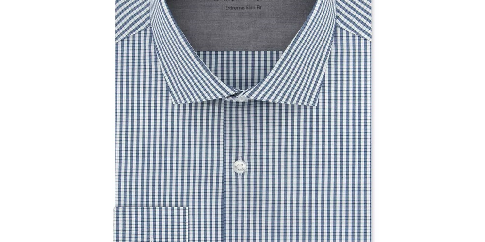 Camisa social masculina Calvin Klein Extra Slim Fit Performance Stretch com regulagem de temperatura e xadrez, azul, tamanho 34-35