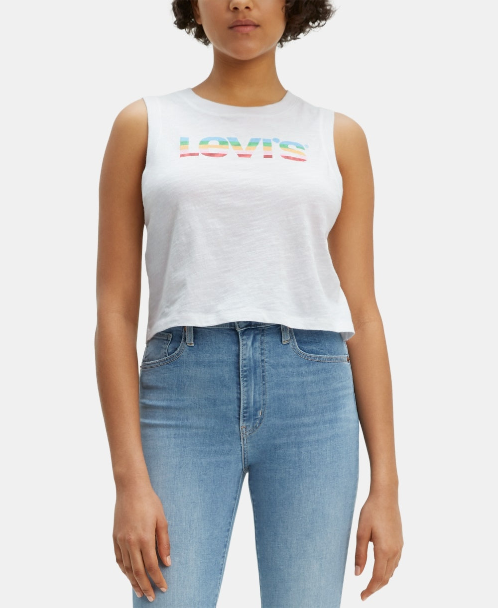 Levi's Feminino Sem Mangas Estampado Logo Algodão Cropped Top Branco Tamanho P