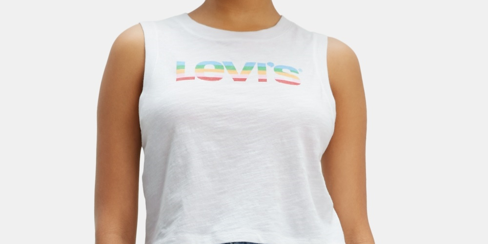 Levi's Feminino Sem Mangas Estampado Logo Algodão Cropped Top Branco Tamanho P