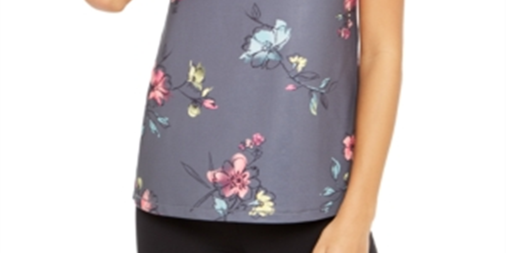 Regata feminina Ideology com estampa floral e costas em malha, cinza, tamanho XXG