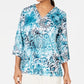 JM Collection Top feminino estampado com tachas verde/branco tamanho pequeno