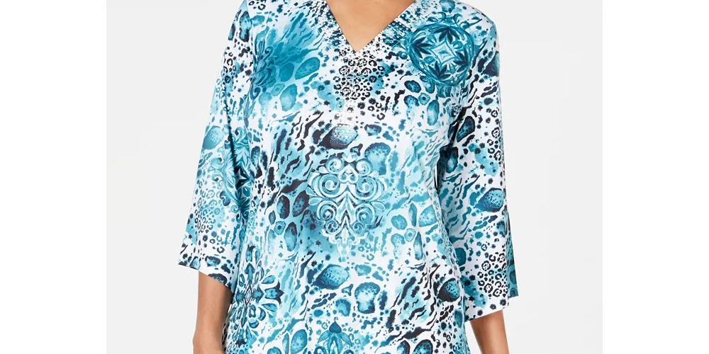 JM Collection Top feminino estampado com tachas verde/branco tamanho pequeno