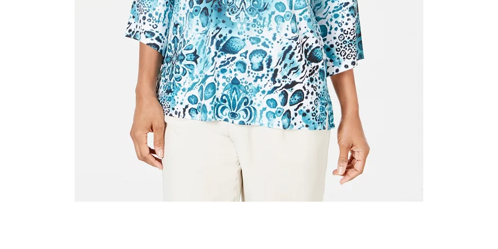 JM Collection Top feminino estampado com tachas verde/branco tamanho pequeno