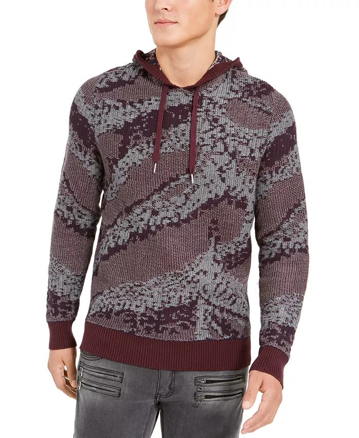 Suéter de malha com capuz Jax da INC International Concepts masculino, vinho/cinza, tamanho XXX-G