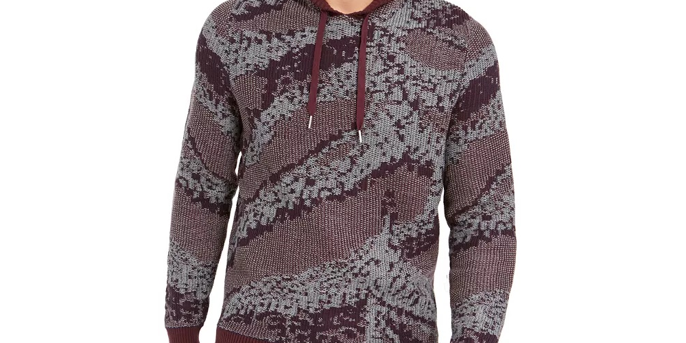 Suéter de malha com capuz Jax da INC International Concepts masculino, vinho/cinza, tamanho XXX-G