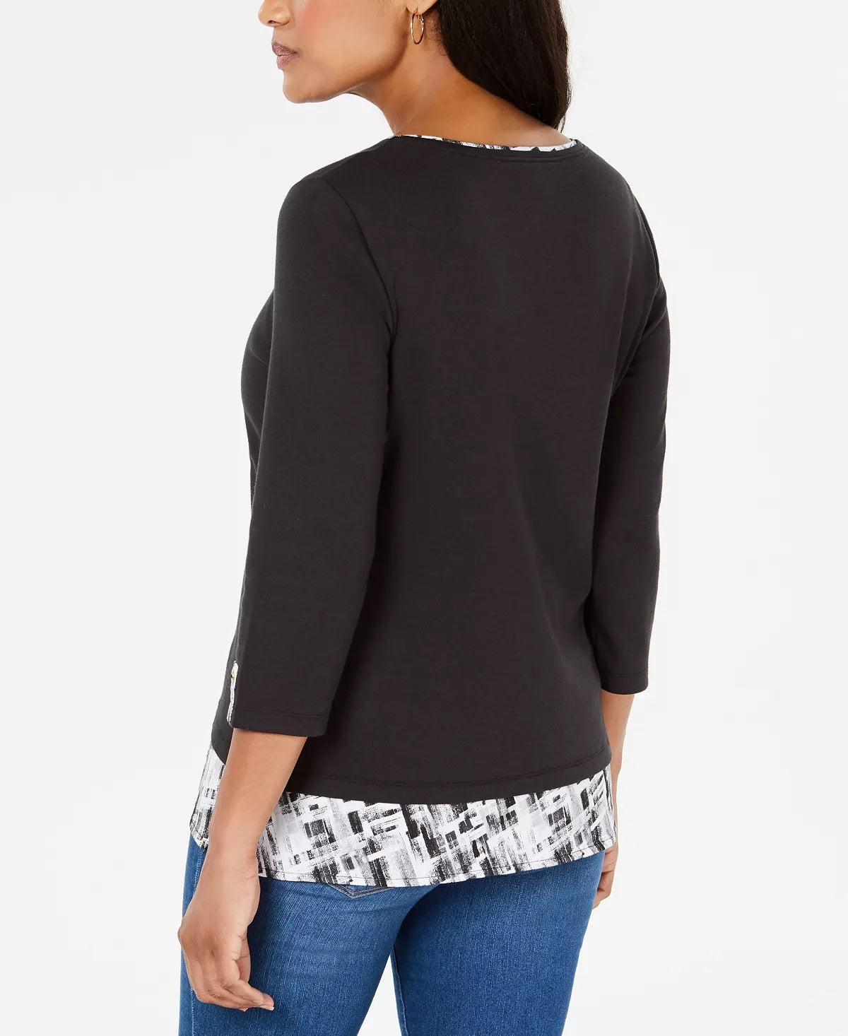 Karen Scott Blusa feminina lisa e xadrez, preta, tamanho extragrande