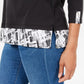 Karen Scott Blusa feminina lisa e xadrez, preta, tamanho extragrande