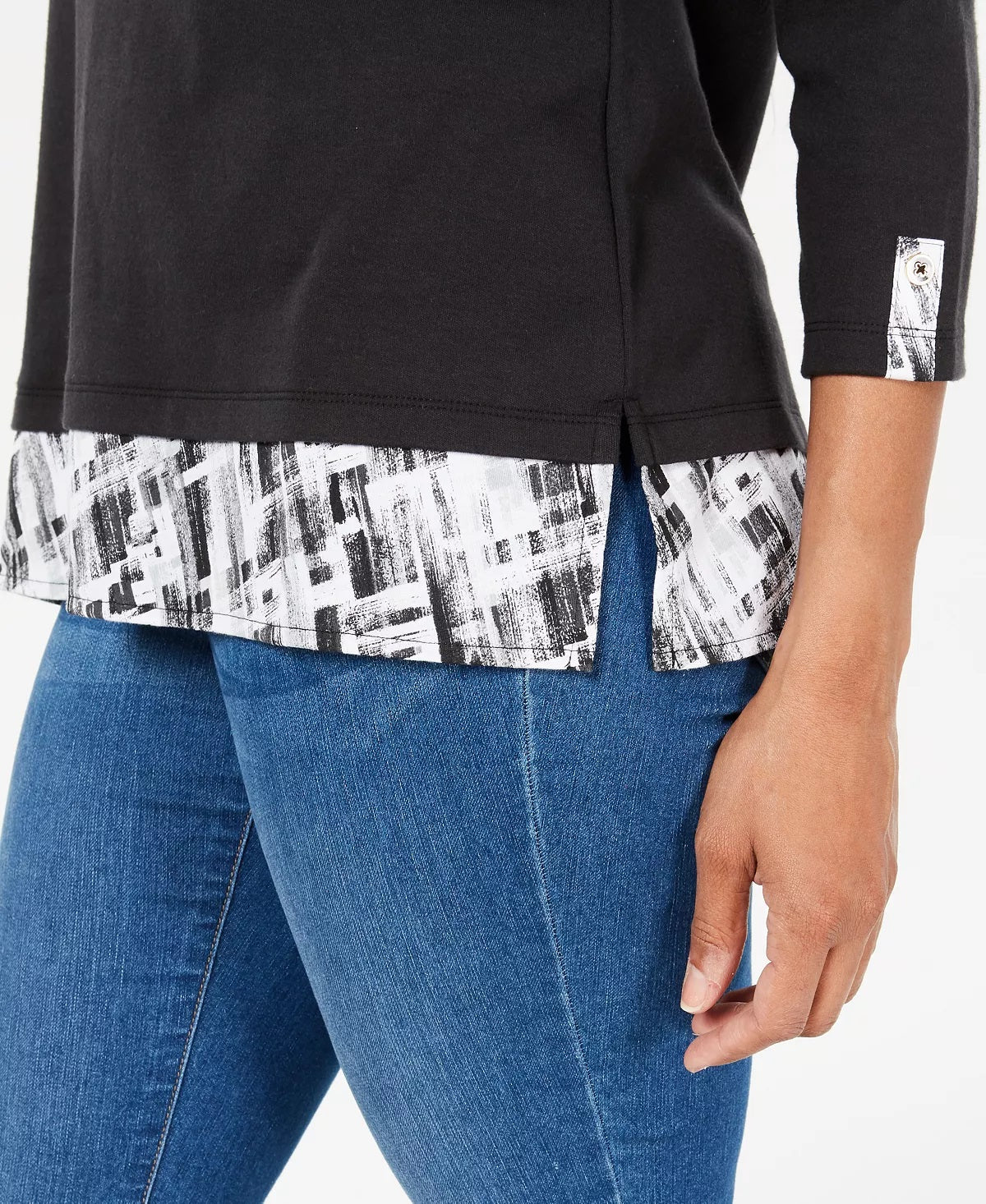 Karen Scott Blusa feminina lisa e xadrez, preta, tamanho extragrande