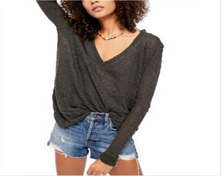 Camiseta feminina Ocean Air Hacci da Free People, preta, tamanho X-G