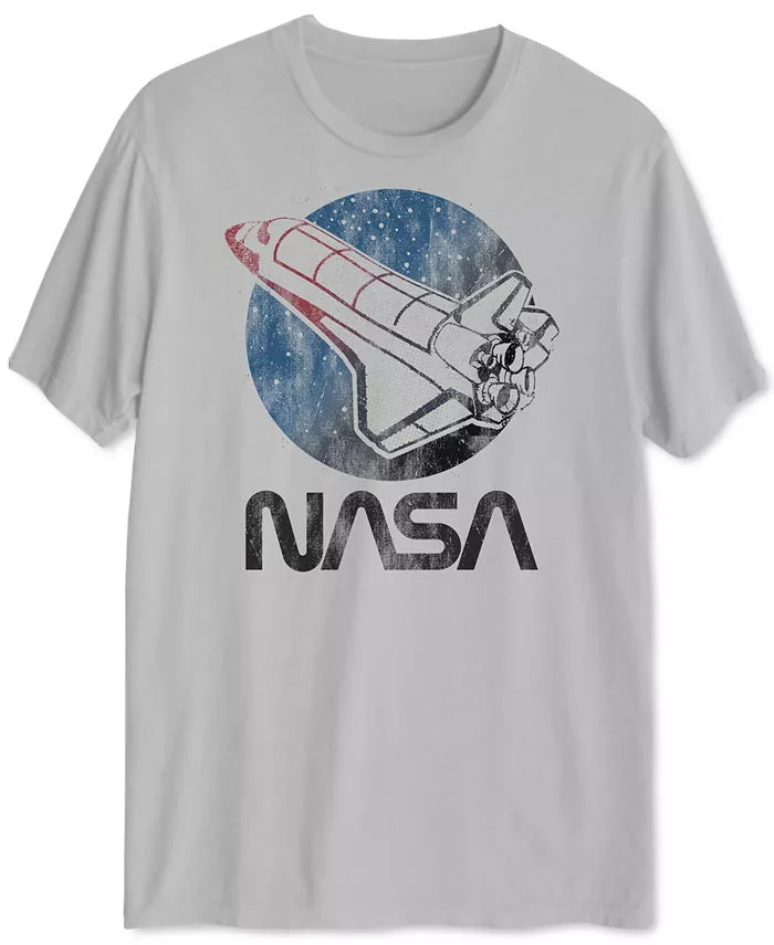 Camiseta masculina Jem Collective com estampa gráfica NASA Retro Shuttle, manga curta, tamanho grande, prateada