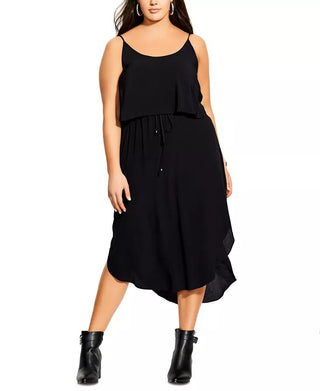 City Chic Women's Plus Tiered Midi Dress Black Size Petite Small