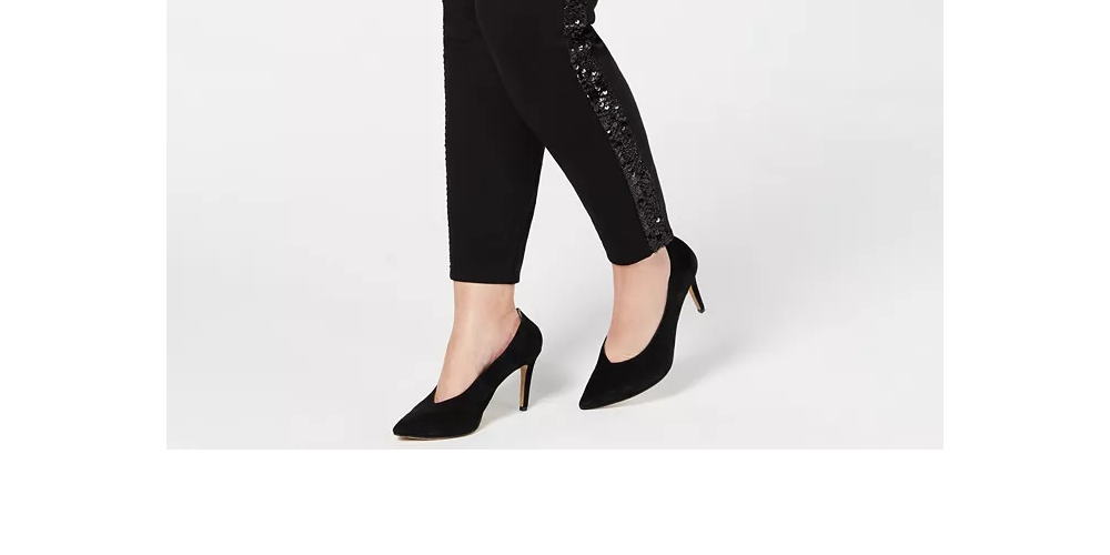 Calça de malha ponte listrada com lantejoulas plus size feminina INC International Concepts, preta, tamanho 14W