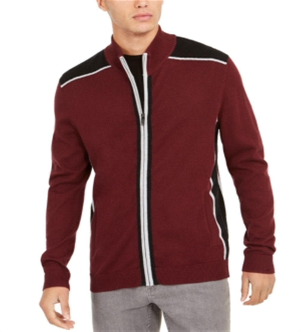 Cardigan Alfani Masculino Classic Fit Colorblocked com Zíper Completo Vermelho Tamanho X-G