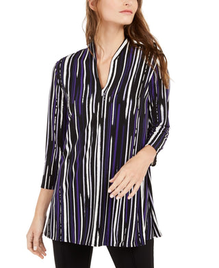 Blusa túnica feminina Alfani estampada com decote dividido, roxa, tamanho X-S