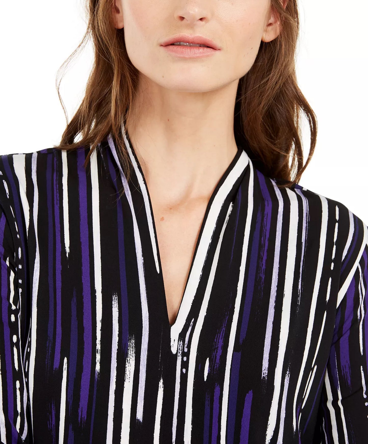 Blusa túnica feminina Alfani estampada com decote dividido, roxa, tamanho X-S