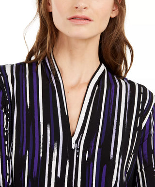 Blusa túnica feminina Alfani estampada com decote dividido, roxa, tamanho X-S
